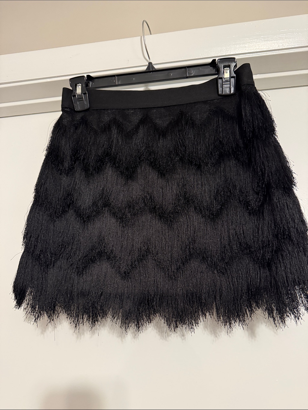 Bcbg Black Fringe Chevron Mini Skirt
